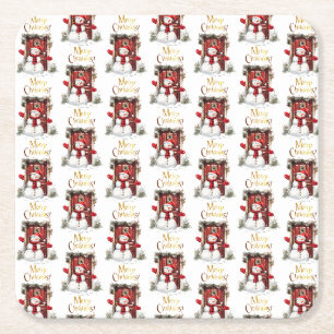 Posavasos Cuadrado De Papel Navidades Snowman Gold Feliz Navidad Textos