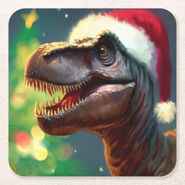 Posavasos Cuadrado De Papel Navidades T-Rex 2 (Anverso)