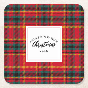 Posavasos Cuadrado De Papel Navidades Tartan Plaid Family Name Year