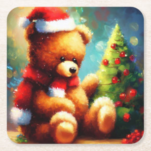 Posavasos Cuadrado De Papel Navidades Teddy Bear 1