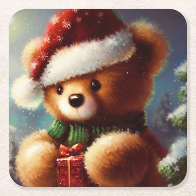 Posavasos Cuadrado De Papel Navidades Teddy Bear 2 (Anverso)