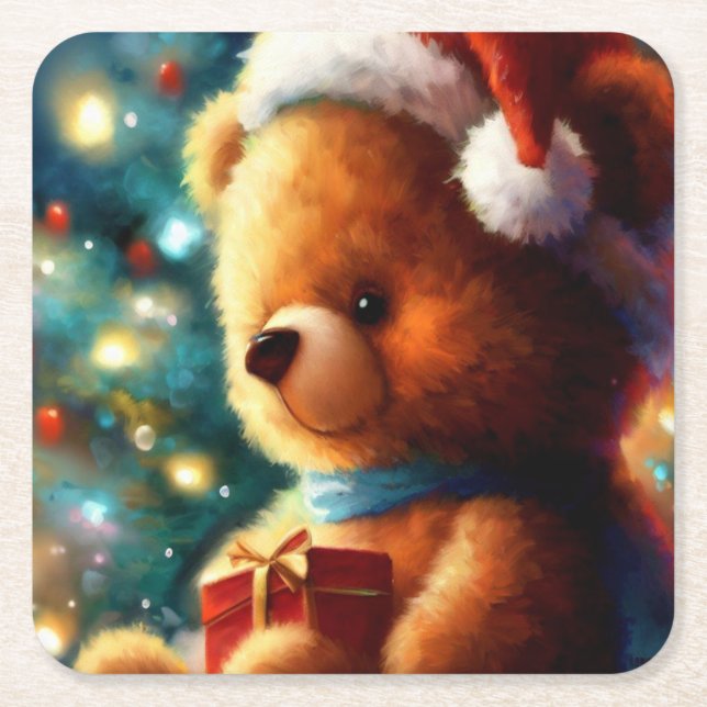 Posavasos Cuadrado De Papel Navidades Teddy Bear 3 (Anverso)