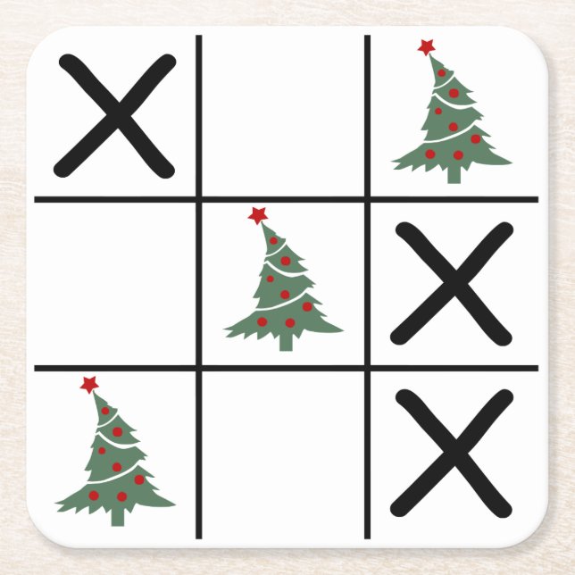Posavasos Cuadrado De Papel Navidades Tic Tac Toe (Anverso)