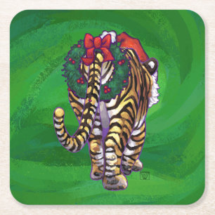 Posavasos Cuadrado De Papel Navidades Tigres En Verde