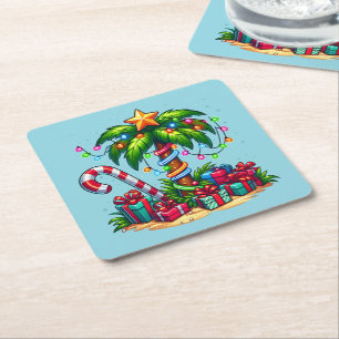 Posavasos Cuadrado De Papel Navidades tropicales arbol de palmas de vacaciones