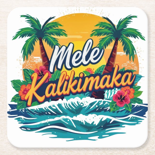 Posavasos Cuadrado De Papel Navidades tropicales de Mele Kalikimaka (Anverso)