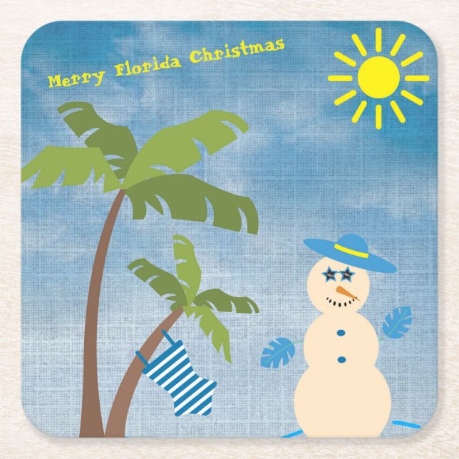 Posavasos Cuadrado De Papel Navidades tropicales de moras de Florida Snowman e (Anverso)