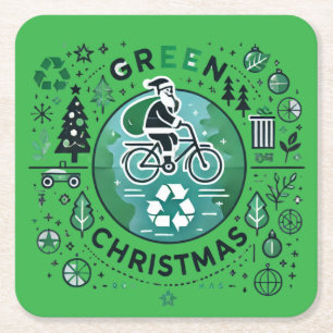 Posavasos Cuadrado De Papel Navidades verdes - Diseño de Santa y Reciclaje