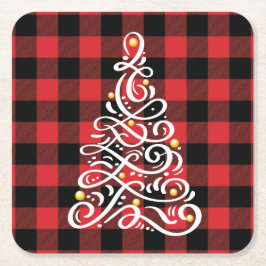 Posavasos Cuadrado De Papel Navidades vitorean la montaña rusa con el árbol