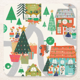 Posavasos Cuadrado De Papel Navidades Woodland Cute Animales