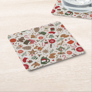 Posavasos Cuadrado De Papel Navidades y especias acogedores