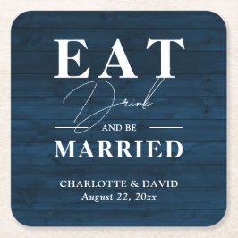 Posavasos Cuadrado De Papel Navy Blue Rustic come y se casa con Boda