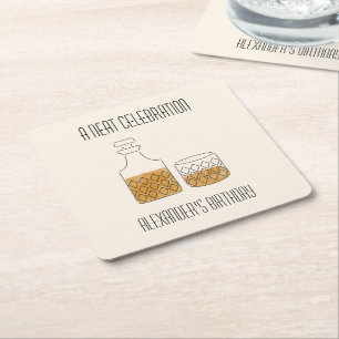 Posavasos Cuadrado De Papel Neat Celebration Whiskey Birthday Party