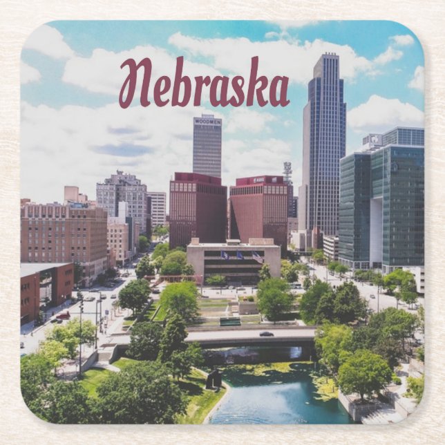 Posavasos Cuadrado De Papel Nebraska City Skyline Omaha (Anverso)