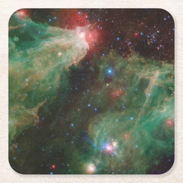Posavasos Cuadrado De Papel Nebulosa Verde Cepheus B y C (Anverso)