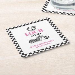 Posavasos Cuadrado De Papel Necesita una bicicleta pesada rosa de cuatro veloc