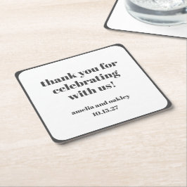 Posavasos Cuadrado De Papel Negrita Black Retro Custom Wedding Gracias