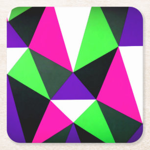 Posavasos Cuadrado De Papel Negrita Bloque de color Neon Green Pink Purple
