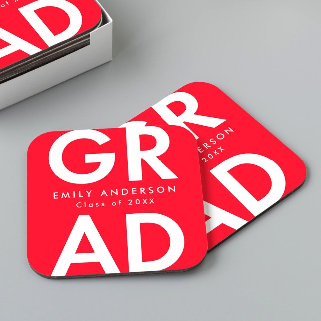 Posavasos Cuadrado De Papel Negrita Grad Red Graduation Party (Subido por el creador)