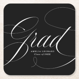 Posavasos Cuadrado De Papel Negro | Eloquencia Graduación Cuadrada de Papel Re