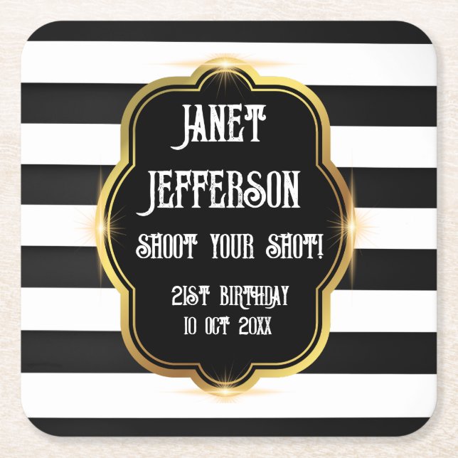 Posavasos Cuadrado De Papel Negro y blanco (Anverso)