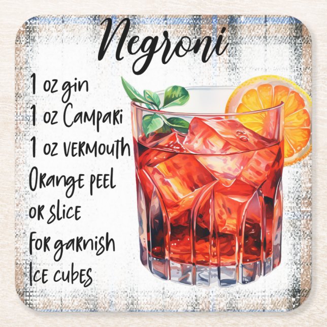 Posavasos Cuadrado De Papel Negroni (Anverso)