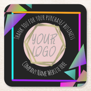 Posavasos Cuadrado De Papel Neon Bar Restaurant Company Business Logo