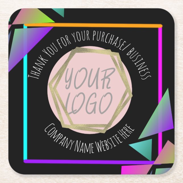 Posavasos Cuadrado De Papel Neon Bar Restaurant Company Business Logo (Anverso)