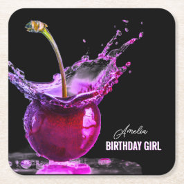 Posavasos Cuadrado De Papel Neon Cherry Personalizado