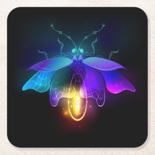 Posavasos Cuadrado De Papel Neon Firefly en negro