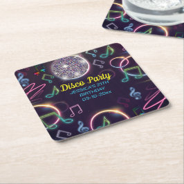 Posavasos Cuadrado De Papel Neon Glow Disco Dance Birday Party