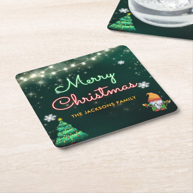 Posavasos Cuadrado De Papel Neon Holiday Navidades Fiesta (En perspectiva)