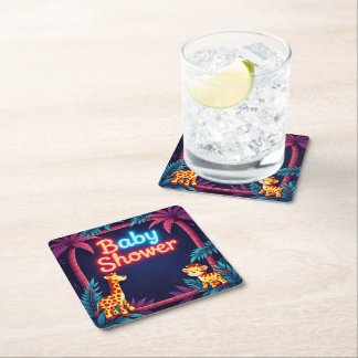 Posavasos Cuadrado De Papel Neon Safari Baby Shower Coasters