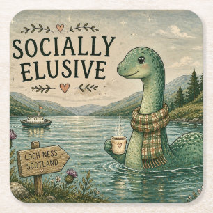 Posavasos Cuadrado De Papel Nessie esquiva socialmente criptozoología Loch Nes