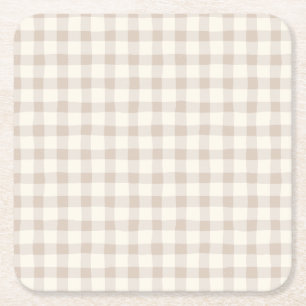 Posavasos Cuadrado De Papel Neutral Tan Gingham