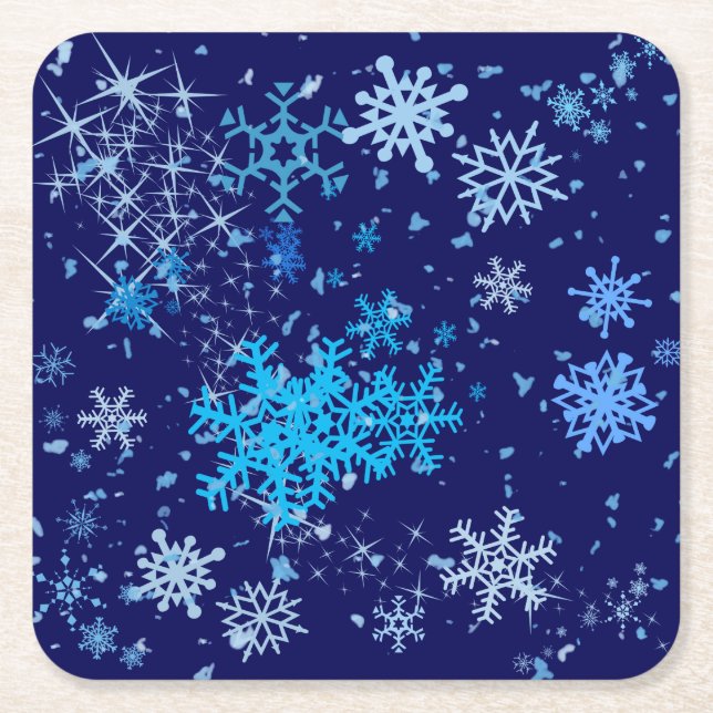 Posavasos Cuadrado De Papel Nevada nocturna de los navidades (Anverso)