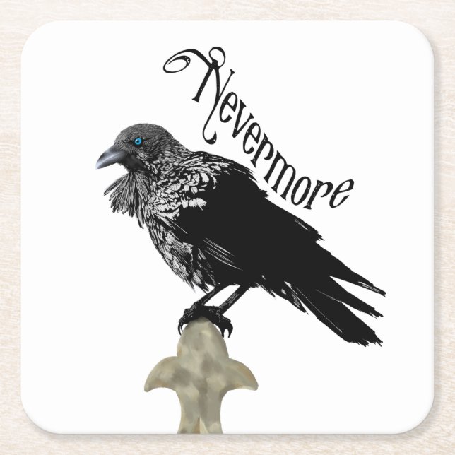 Posavasos Cuadrado De Papel Nevermore Raven (Anverso)