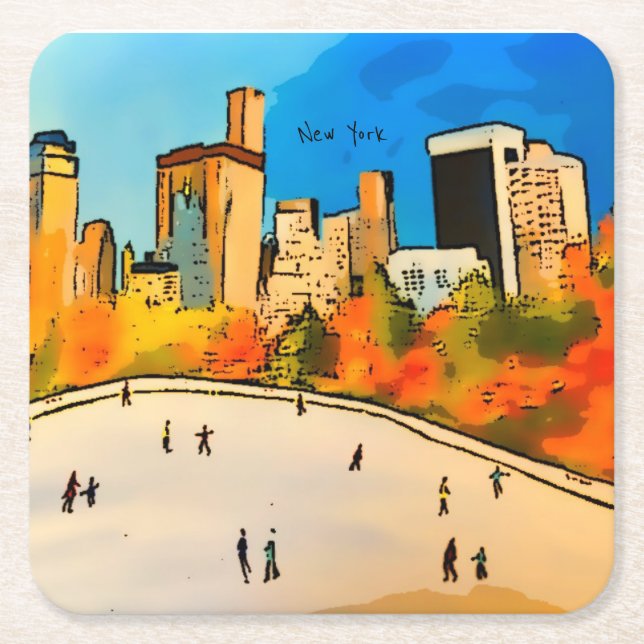 Posavasos Cuadrado De Papel New York Ice Rink Central Park Watch (Anverso)
