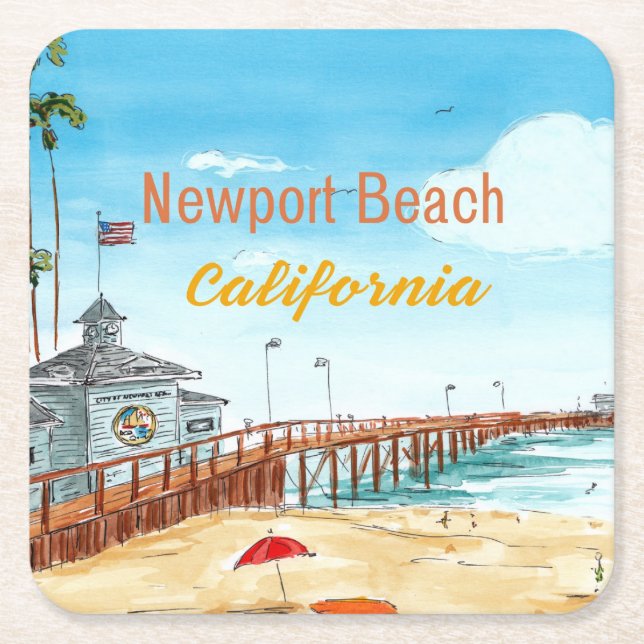Posavasos Cuadrado De Papel Newport Beach California Coaster (Anverso)