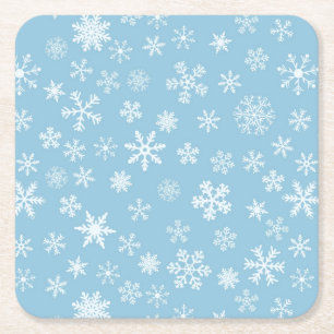 Posavasos Cuadrado De Papel Nieve en fondo azul claro