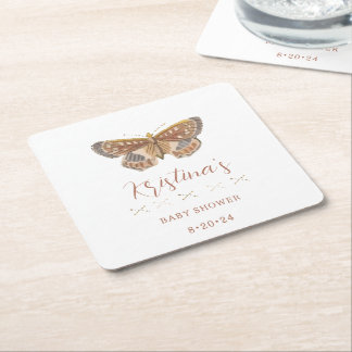 Posavasos Cuadrado De Papel Niña mariposa besa Baby Shower