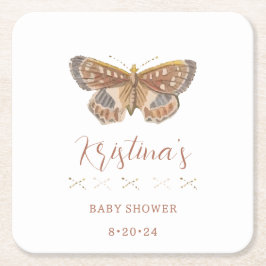 Posavasos Cuadrado De Papel Niña mariposa besa Baby Shower