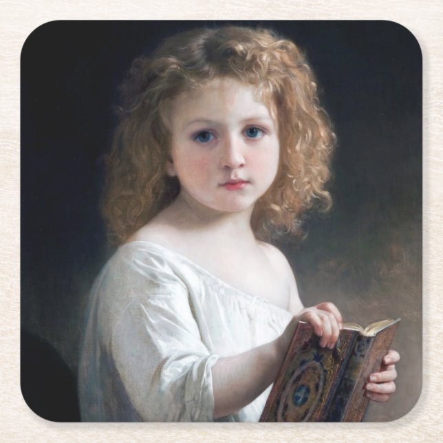 Posavasos Cuadrado De Papel Niña pequeña, Bouguereau (Anverso)