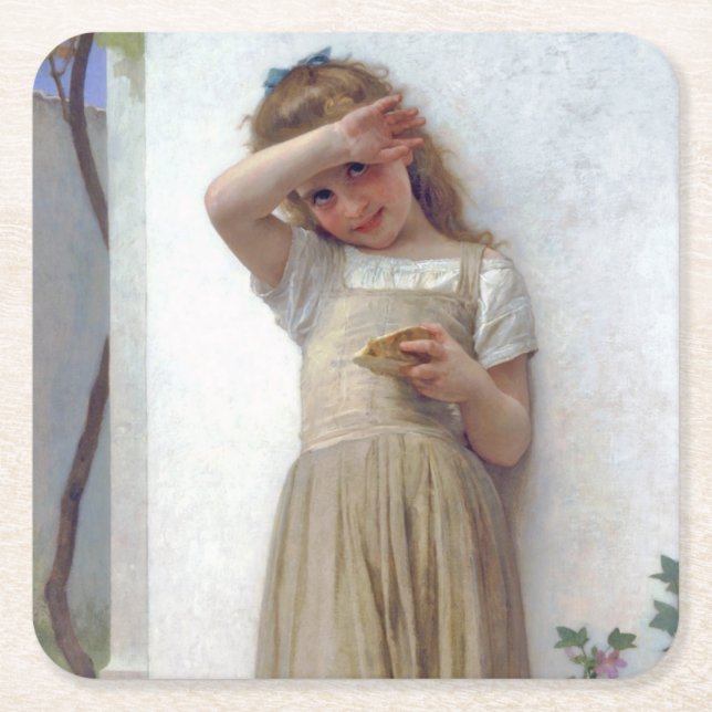 Posavasos Cuadrado De Papel Niña pequeña, Bouguereau (Anverso)