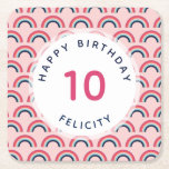 Posavasos Cuadrado De Papel Niñas Fiesta de Cumpleaños Nombre Personalizado Ed<br><div class="desc">Lleva a tu fiesta al siguiente nivel con vajilla divertida y moderna. Estas modernas y alegres fiestas castradoras presentan un motivo de arco iris azul,  rosa y coral y verde azulado. El texto es todo personalizable. Parte de una colección de Parcel Studios.</div>