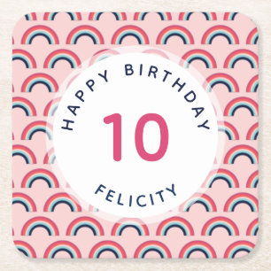 Posavasos Cuadrado De Papel Niñas Fiesta de Cumpleaños Nombre Personalizado Ed