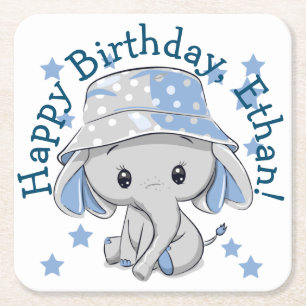 Posavasos Cuadrado De Papel Niño pequeño elefante