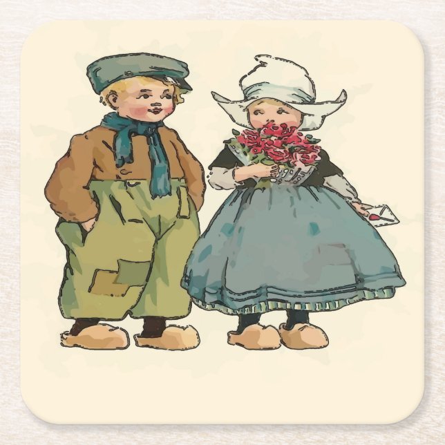 Posavasos Cuadrado De Papel Niños holandeses aburridos (Anverso)