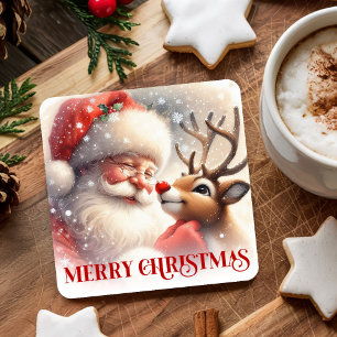 Posavasos Cuadrado De Papel Niños Lindos Coasters de Navidad Santa Claus Rudol