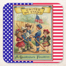 Posavasos Cuadrado De Papel Niños pequeños de la vieja usanza Bandera Patrióti